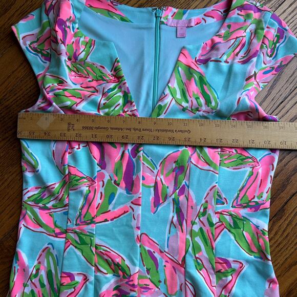 Lilly Pulitzer Briella In The Vias Fit & Flare Posh Ponte Pink Turquoise Dress M - Picture 11 of 14